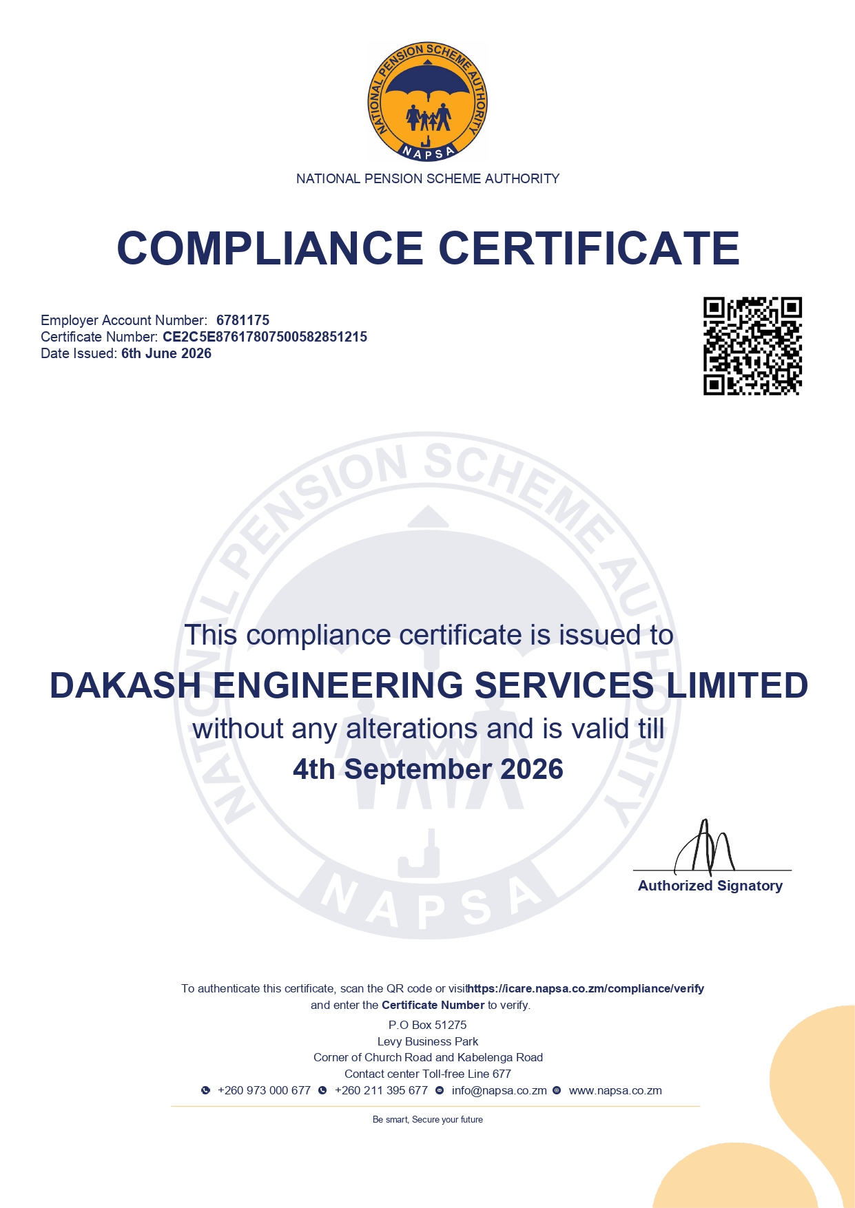 Napsa compliance certificate